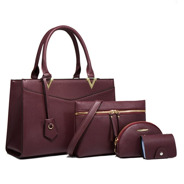 4pcs Women's Leather Tote Purse Handbags Satchel Shoulder Crossbody Bag Set